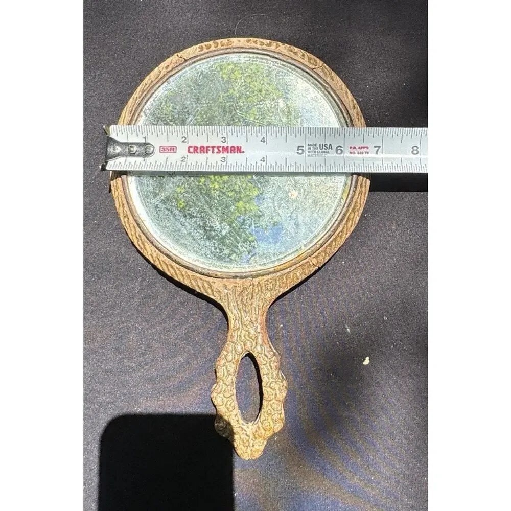 Antique Victorian Sterling And Wood Mirror Beveled Glass Hand Mirror 10 1/2